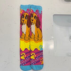 Disney lady and the tramp Cute Cartoon Dog Crew Socks - Pink, Yellow & Blue
